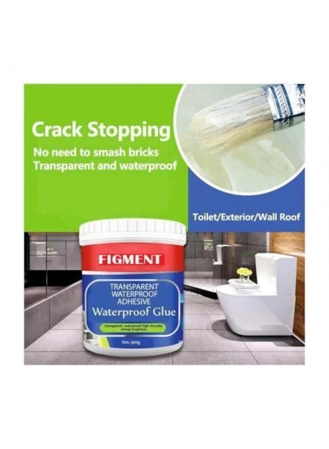 غراء مقاوم للماء، مانع للتسرب، لاصق شفاف لإصلاح التسريبات، لعزل الأسقف والجدران والحمامات، مع طبقة مطاطية لاصقة قوية توفر حماية دائمة وإصلاحًا مثاليًا للتشققات (300 مل غراء + فرشاة) - Image 2